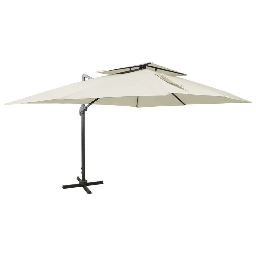 fritstående haveparasol med dobbelt top sand 400x300 cm