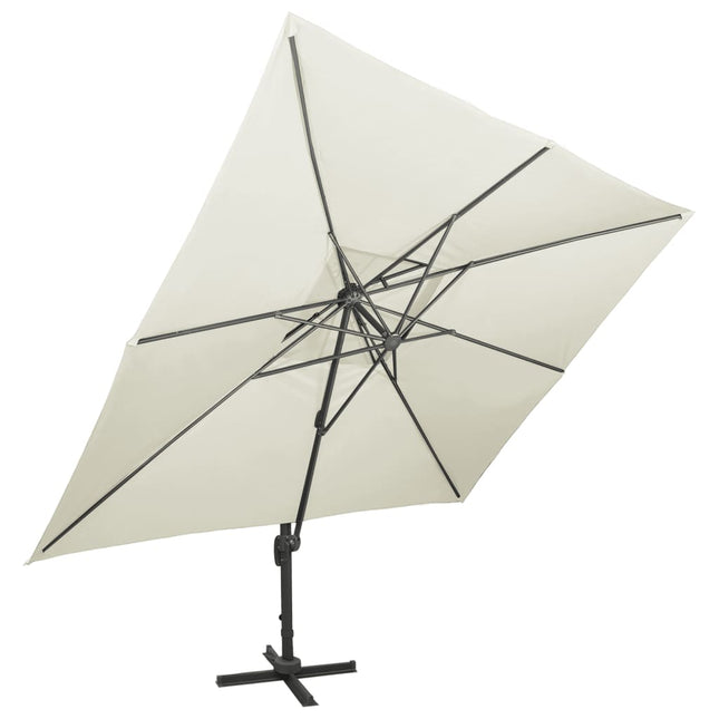 fritstående haveparasol med dobbelt top sand 400x300 cm