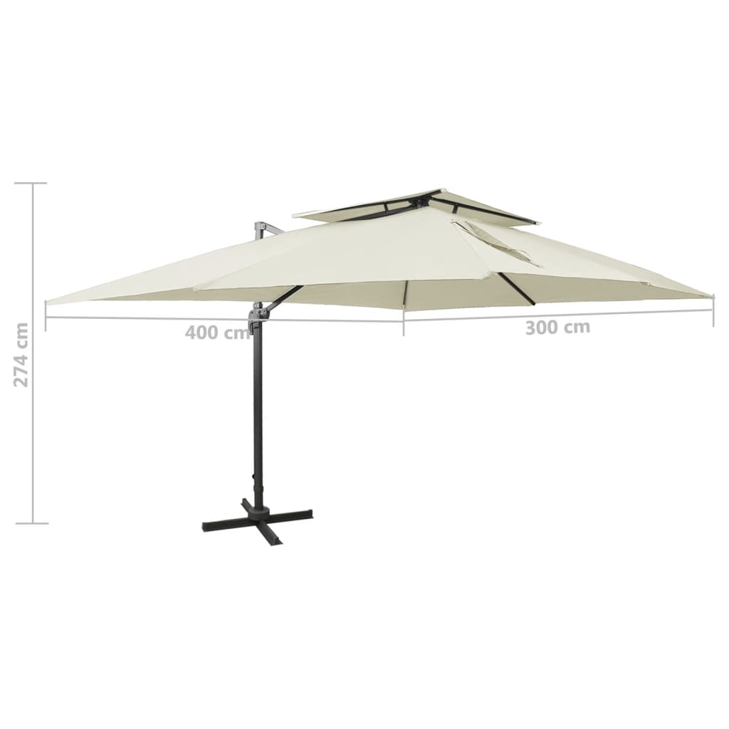 fritstående haveparasol med dobbelt top sand 400x300 cm