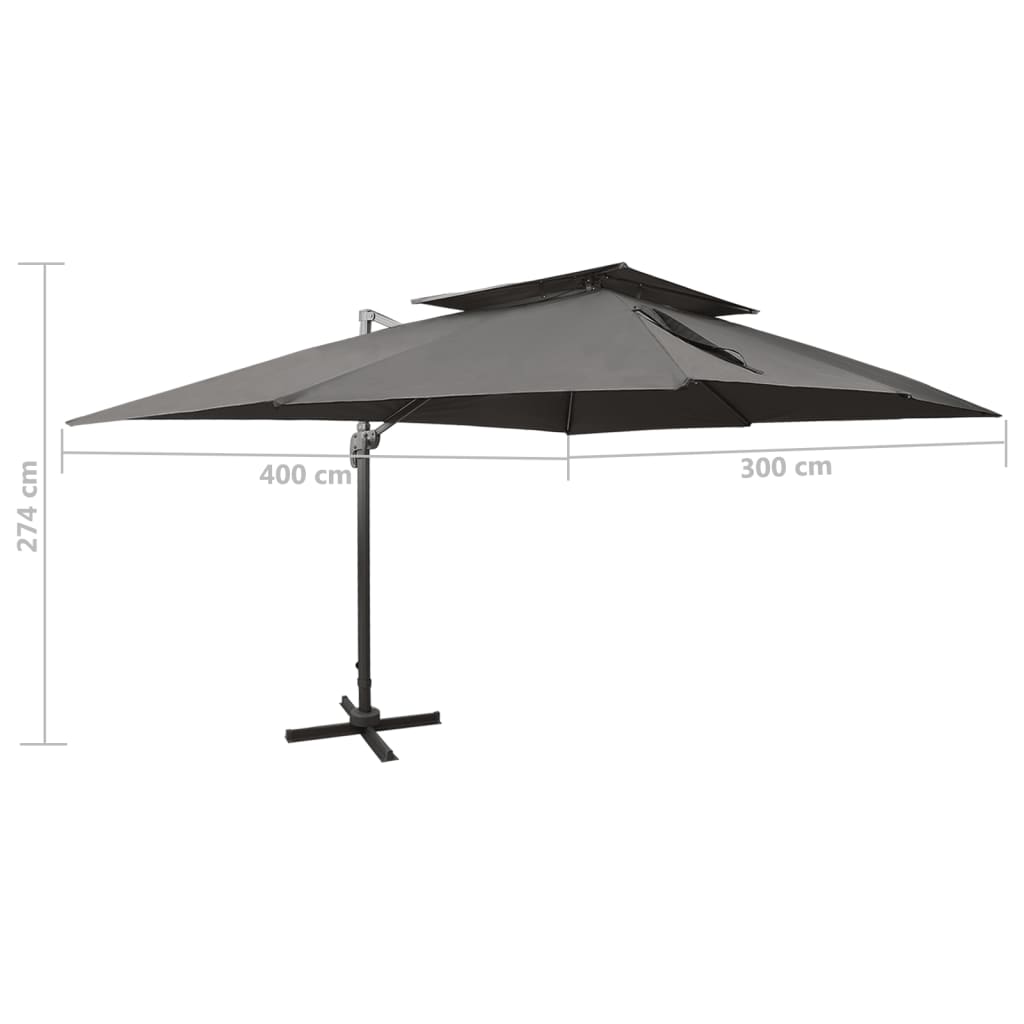 fritstående haveparasol med dobbelt top antracit 400x300 cm