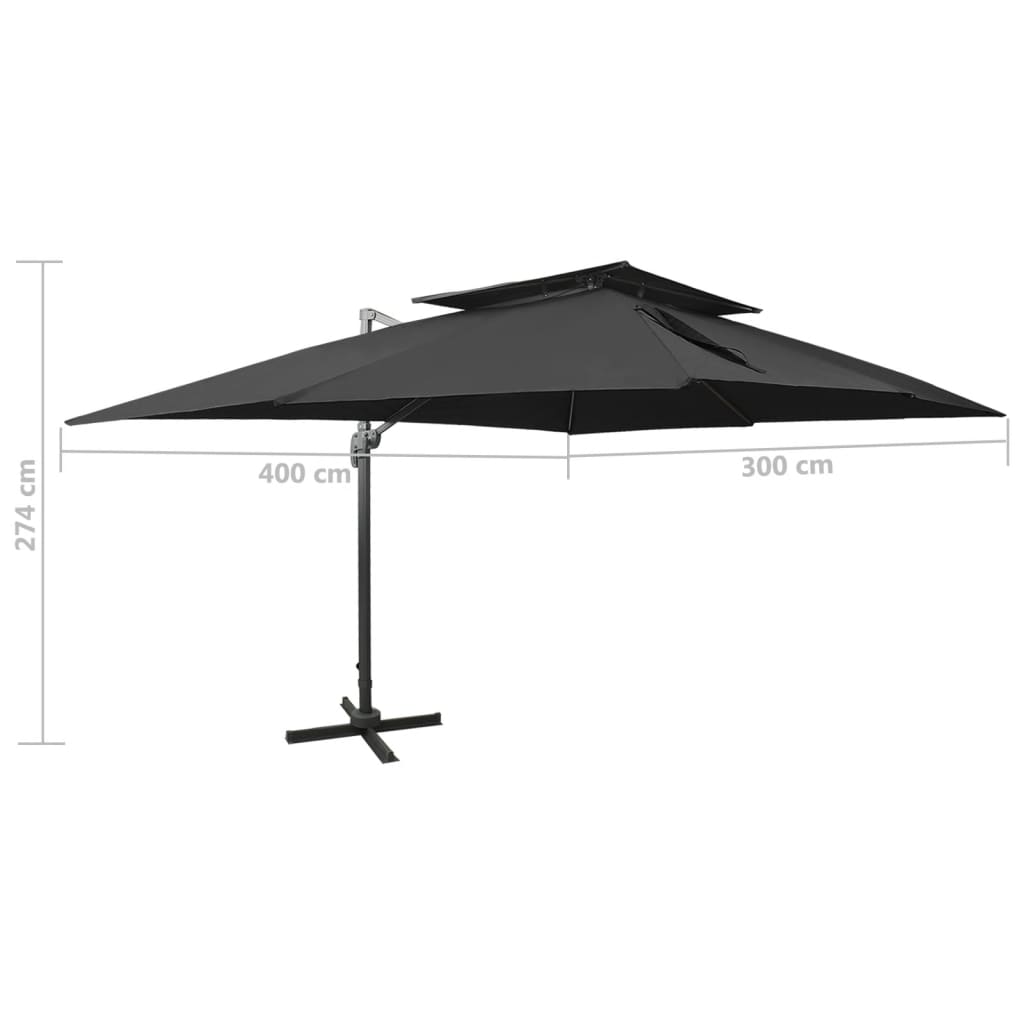 fritstående haveparasol med dobbelt top sort 400x300 cm