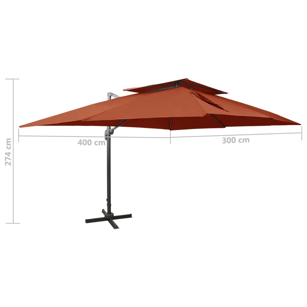 fritstående haveparasol med dobbelt top terrakotta 400x300 cm