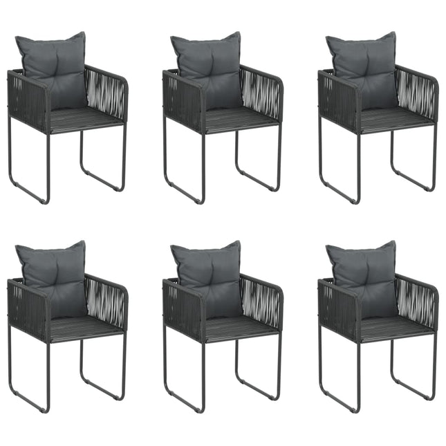 havestole 6 stk. med puder polyrattan sort