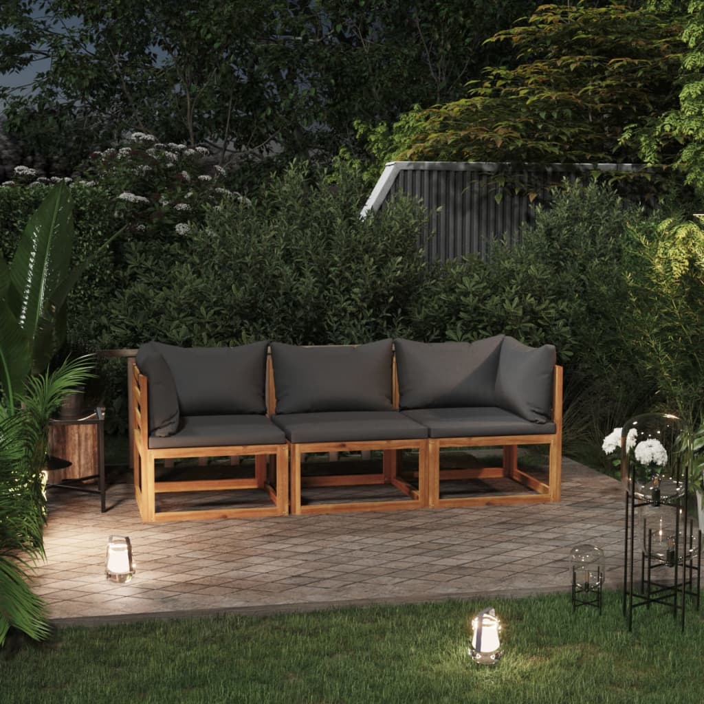 3-personers havesofa i massivt akacietræ med mørkegrå hynder