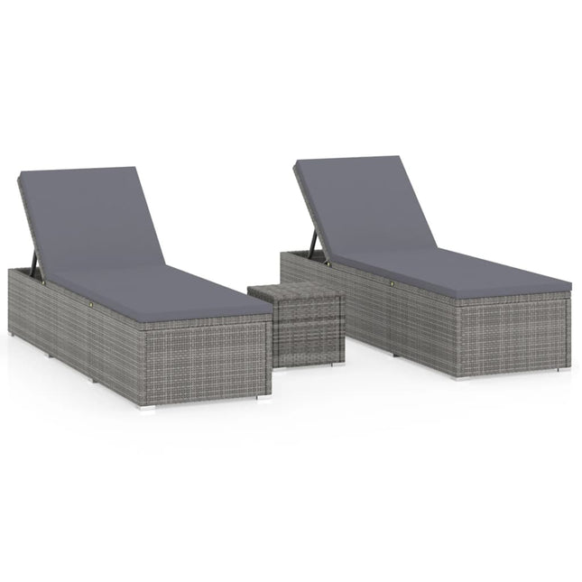 loungestole med tebord 3 dele polyrattan grå