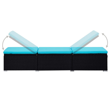 liggestole med tebord 3 dele polyrattan sort
