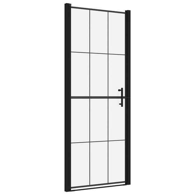 brusedør 81 x 195 cm hærdet glas sort