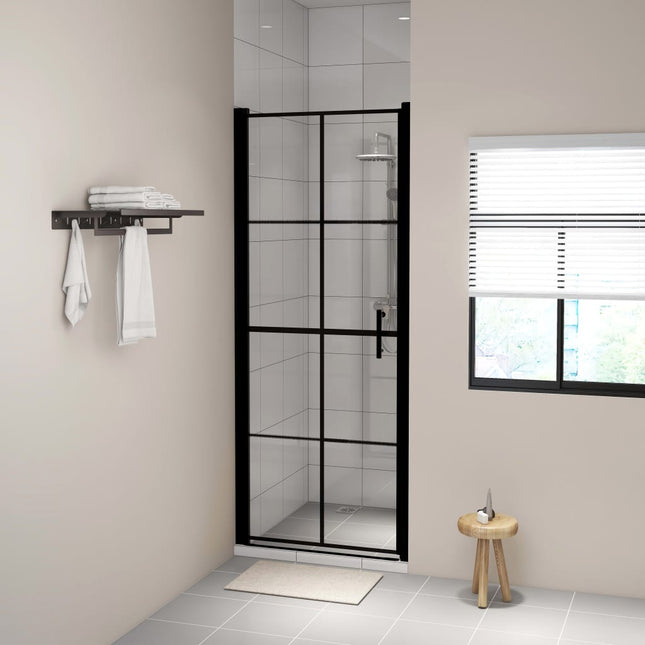 brusedør 91 x 195 cm hærdet glas sort