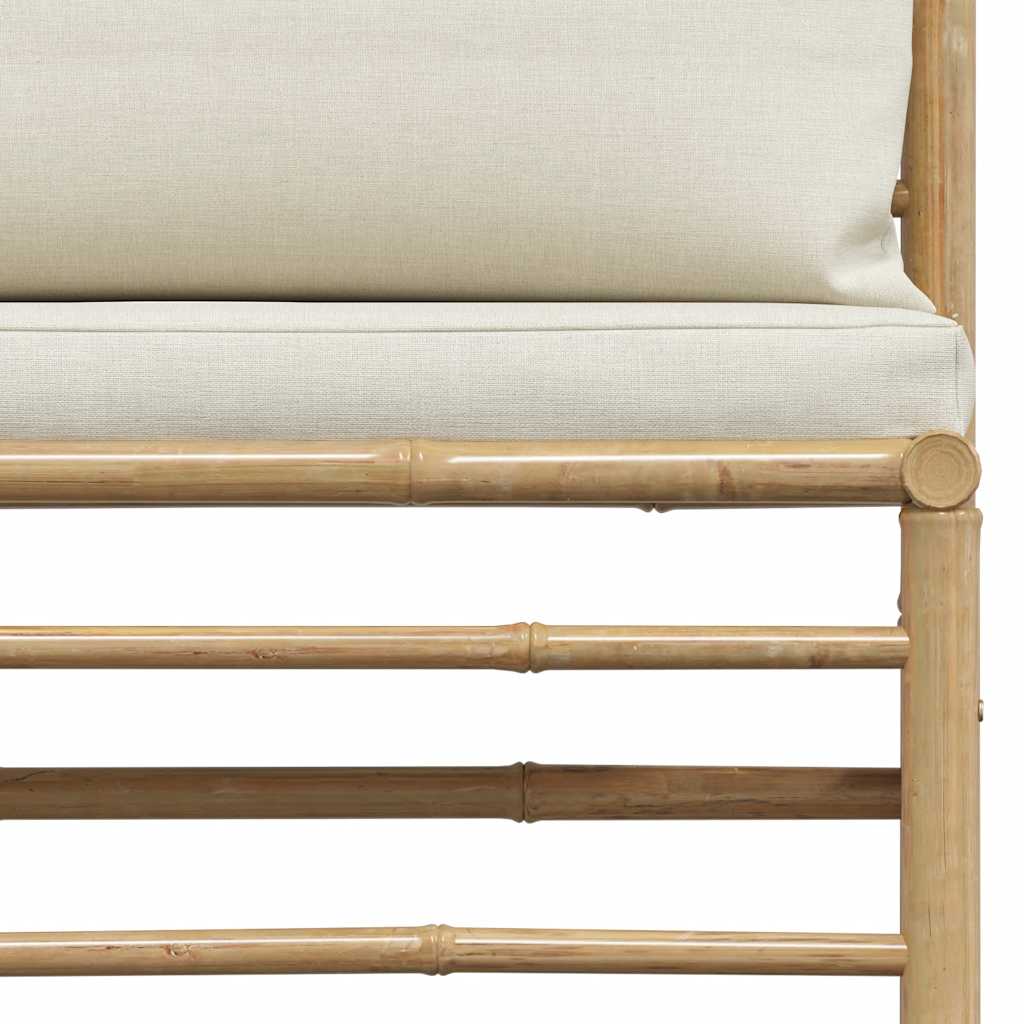 havesofa midterdel med cremefarvede hynder bambus