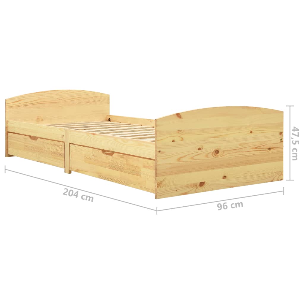 sengeramme med 2 skuffer 90x200 cm massivt fyrretræ