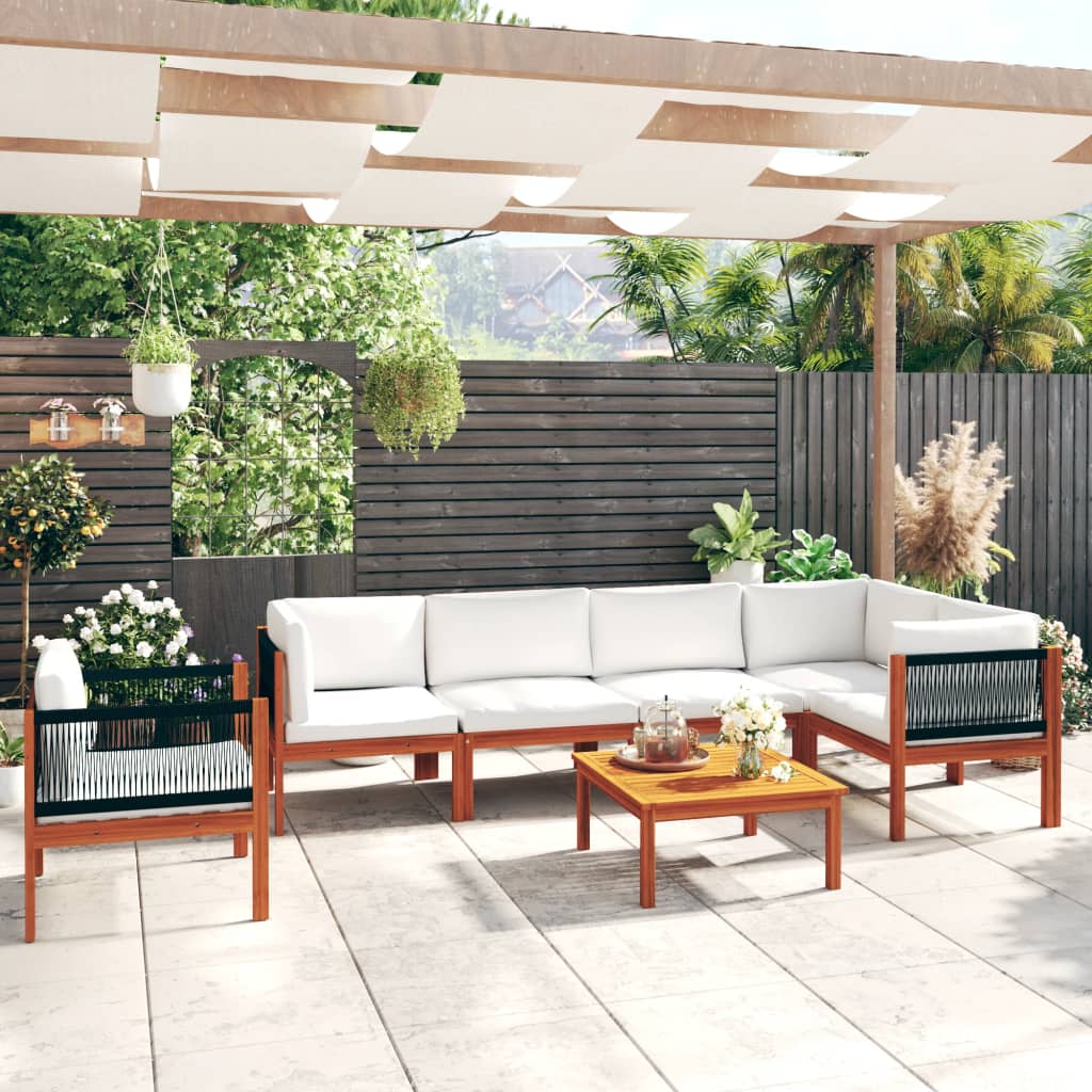 7-delt havemøbelsæt med hynder cremefarvet 63x63 cm billede