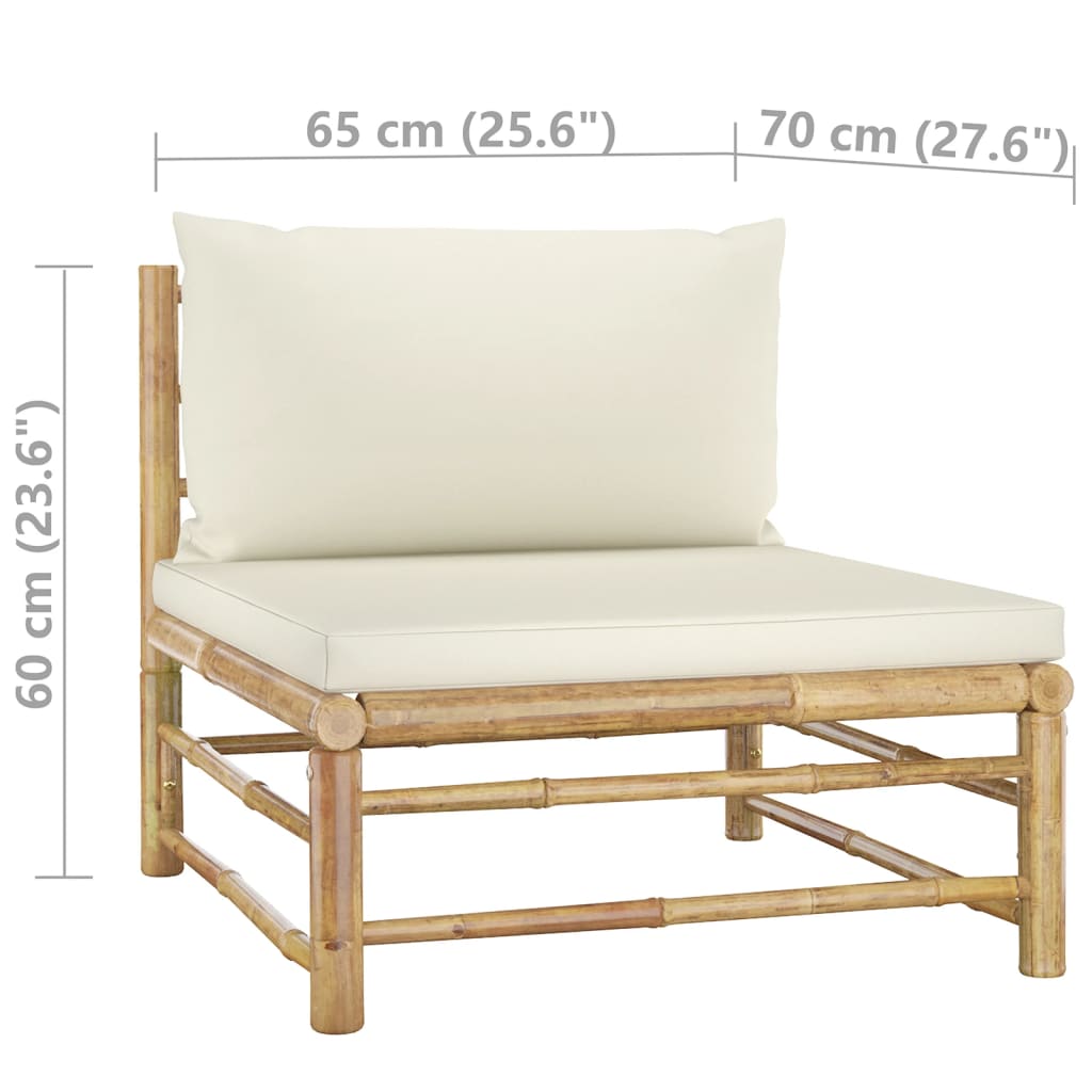 loungesæt til haven 3 dele med cremehvide hynder bambus