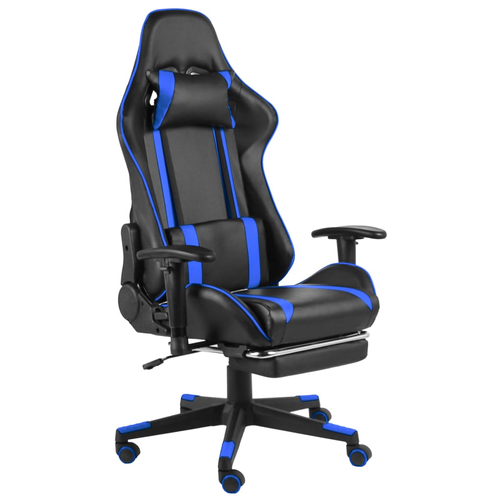Drejelig gamingstol med fodstøtte i PVC - blå/sort