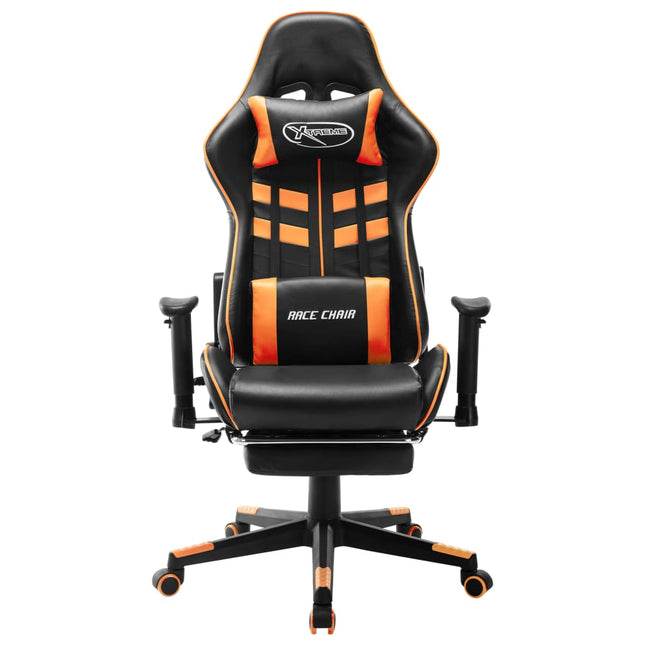 gamingstol med fodstøtte kunstlæder sort og orange