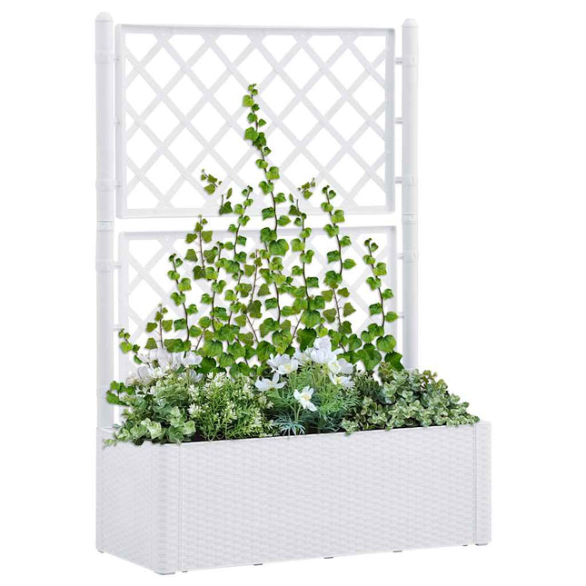 højbed med espalier og automatisk vandingssystem hvid