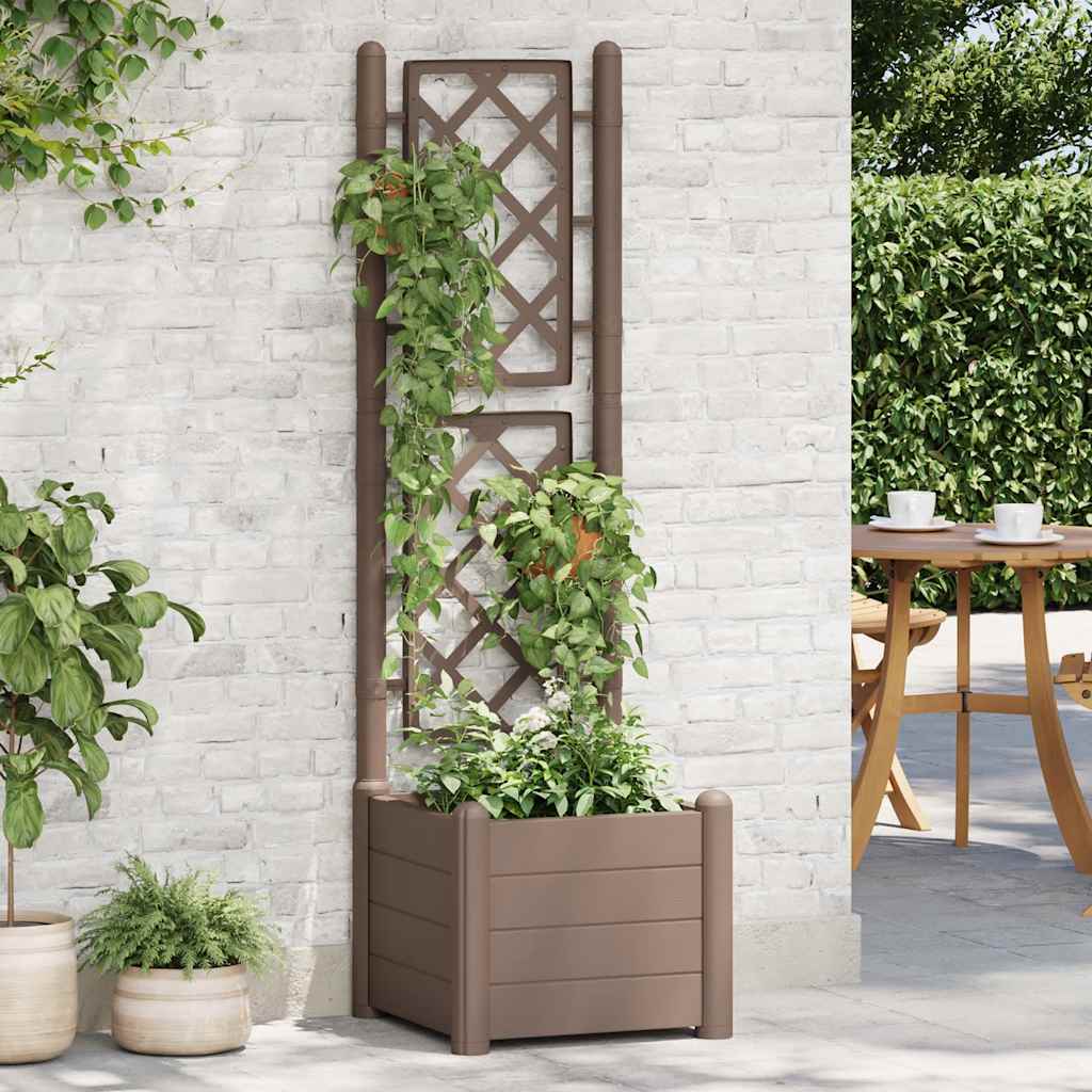 plantekasse med espalier 43x43x142 cm PP mokkafarvet