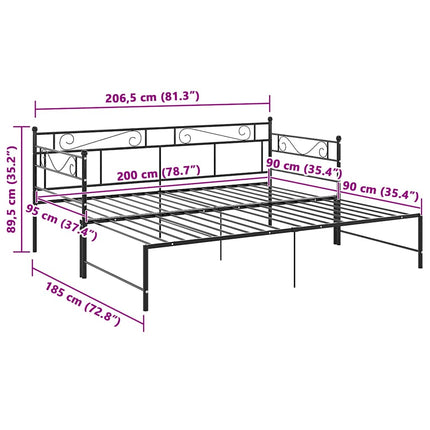 sengestel til udtræksseng 90x200 cm metal sort