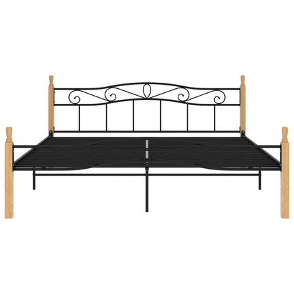 sengeramme 200x200 cm metal og massivt egetræ sort