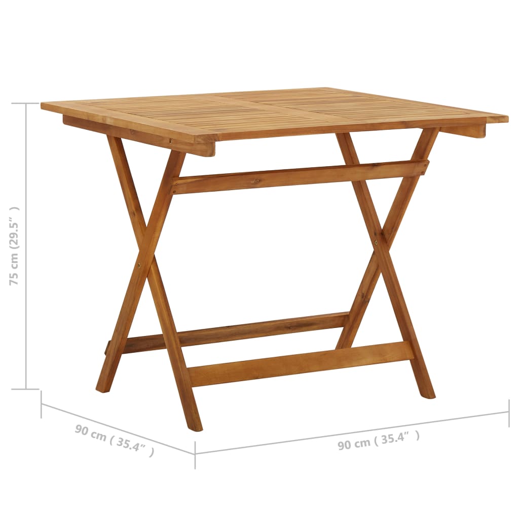 foldbart havebord 90x90x75 cm massivt akacietræ
