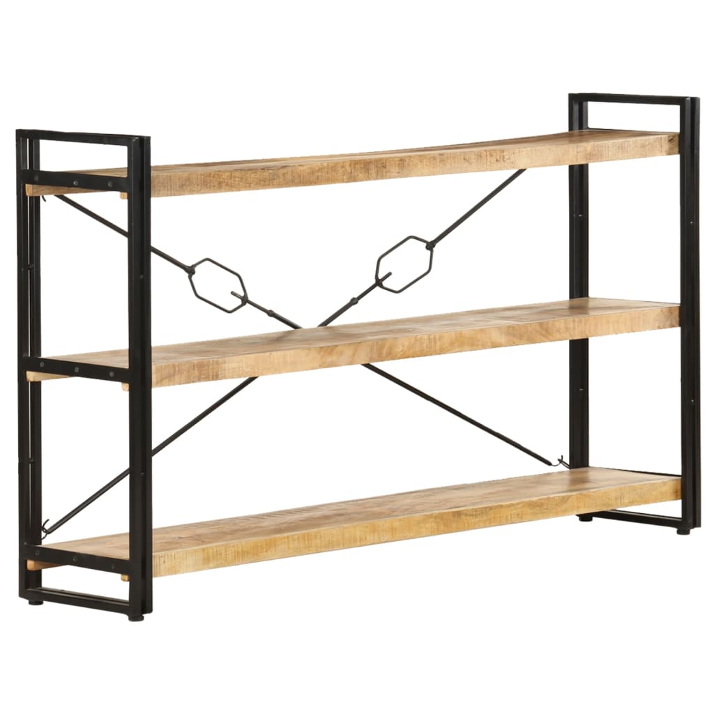 Bogreol med 3 hylder 140×30×80 cm - massivt mangotræ og stål