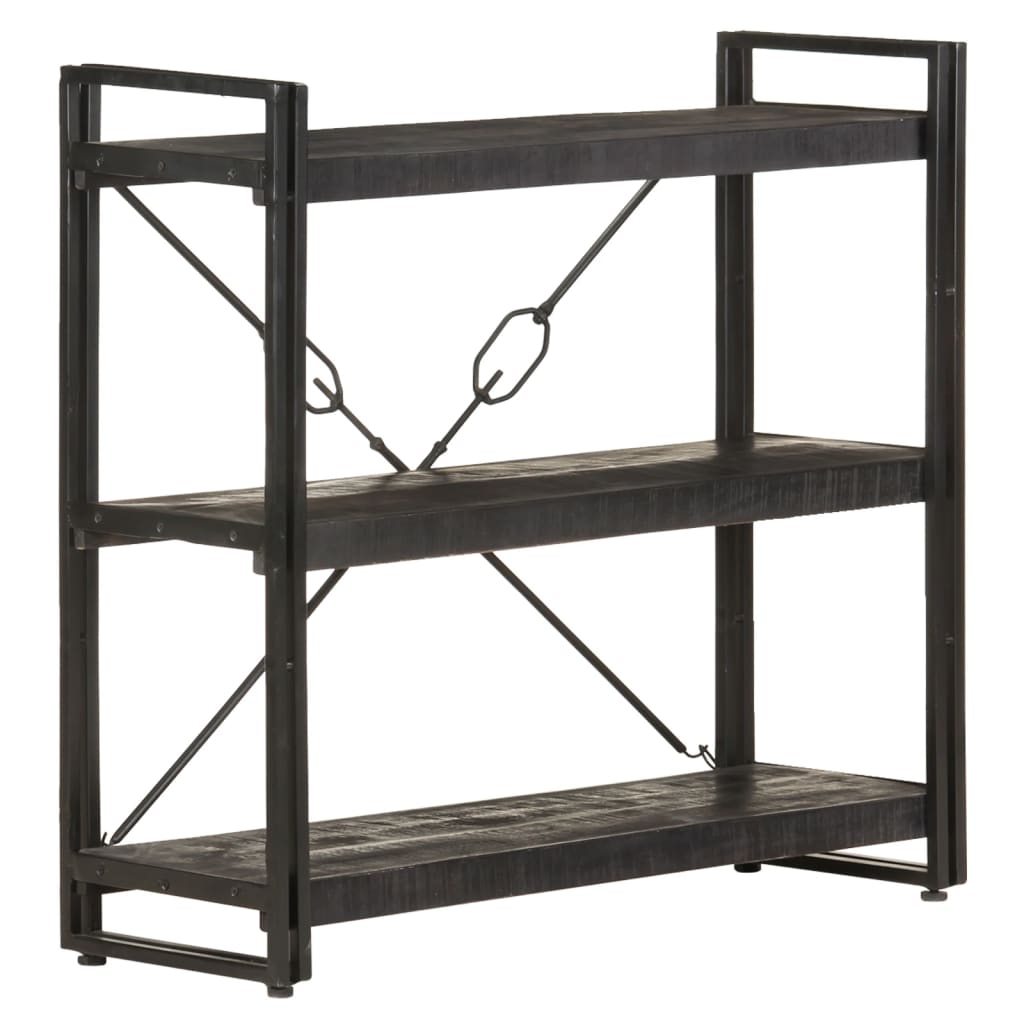 bogreol m. 3 hylder 90x30x80 cm massivt mangotræ sort billede