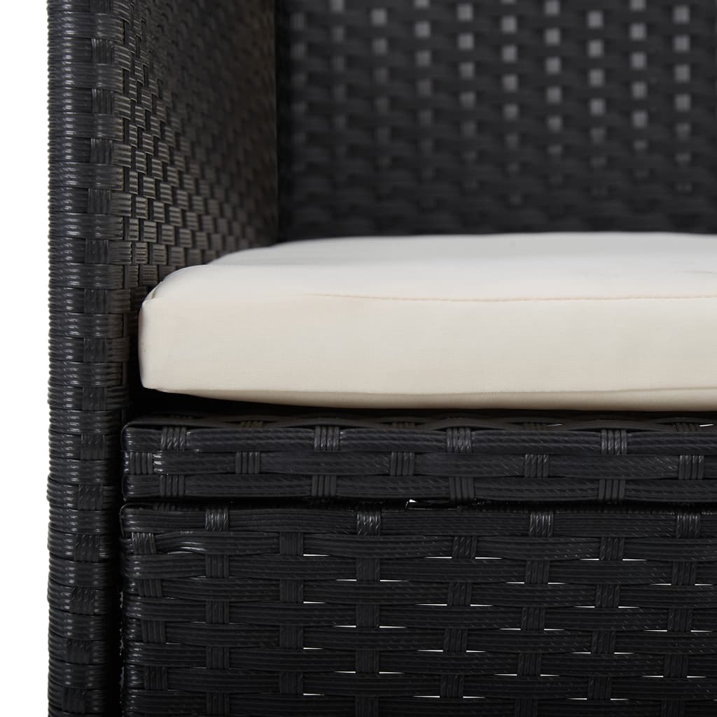 spisebordssæt til haven 3 dele polyrattan og glas sort