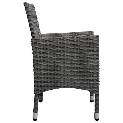 bistrosæt 3 dele polyrattan og hærdet glas grå