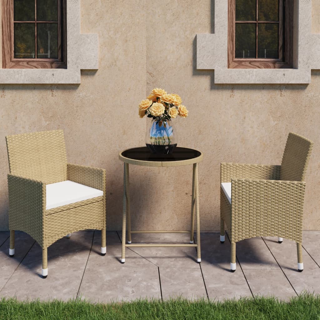 bistrost til haven 3 dele polyrattan og hrdet glas beige