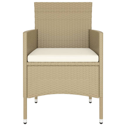 bistrosæt til haven 5 dele polyrattan og hærdet glas beige
