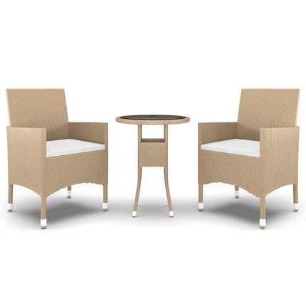 spisebordssæt til haven 3 dele polyrattan beige