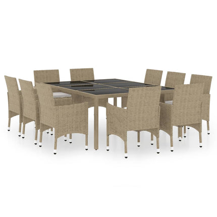 spisebordssæt til haven 11 dele polyrattan beige