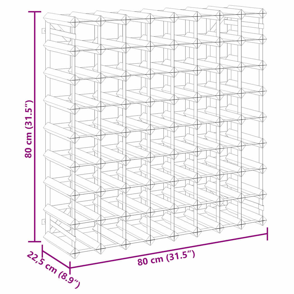 vinreol til 72 flasker massivt fyrretræ sort