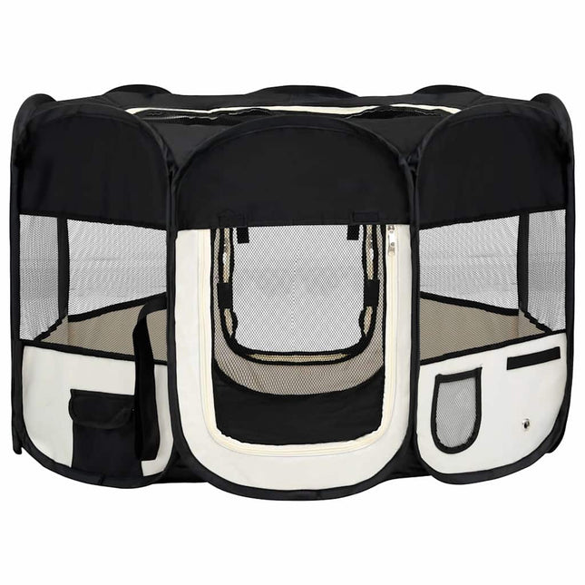 foldbar hundegård med bæretaske 110x110x58 cm sort