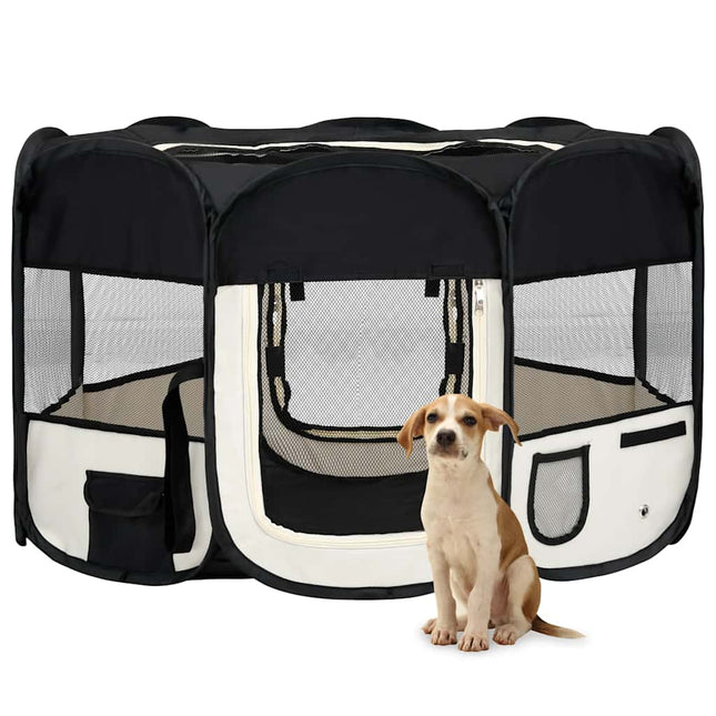 foldbar hundegård med bæretaske 125x125x61 cm sort