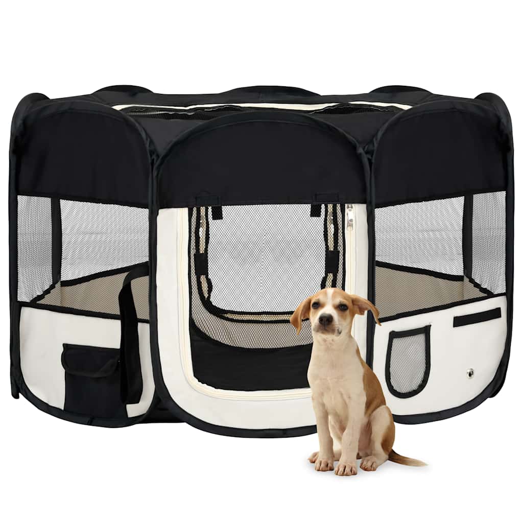 Foldbar hundegård med bæretaske 125 × 125 × 61 cm - sort/creme