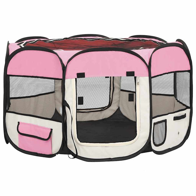 foldbar hundegård med bæretaske 110x110x58 cm lyserød