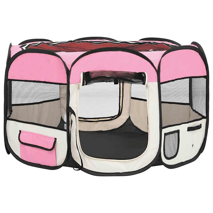 foldbar hundegård med bæretaske 110x110x58 cm lyserød