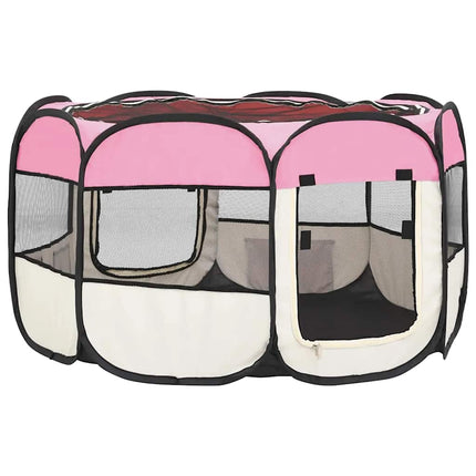 foldbar hundegård med bæretaske 110x110x58 cm lyserød