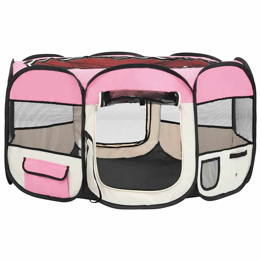 foldbar hundegård med bæretaske 125x125x61 cm lyserød