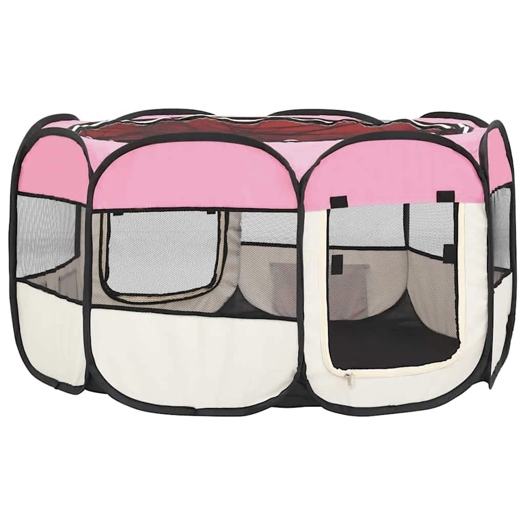 foldbar hundegård med bæretaske 125x125x61 cm lyserød