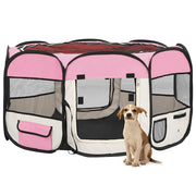foldbar hundegård med bæretaske 125x125x61 cm lyserød