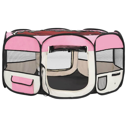 foldbar hundegård med bæretaske 145x145x61 cm lyserød