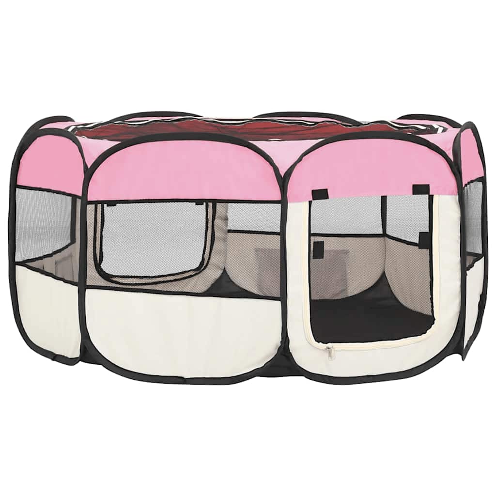 foldbar hundegård med bæretaske 145x145x61 cm lyserød