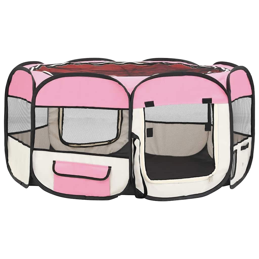 foldbar hundegård med bæretaske 145x145x61 cm lyserød