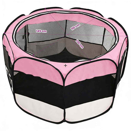 foldbar hundegård med bæretaske 145x145x61 cm lyserød