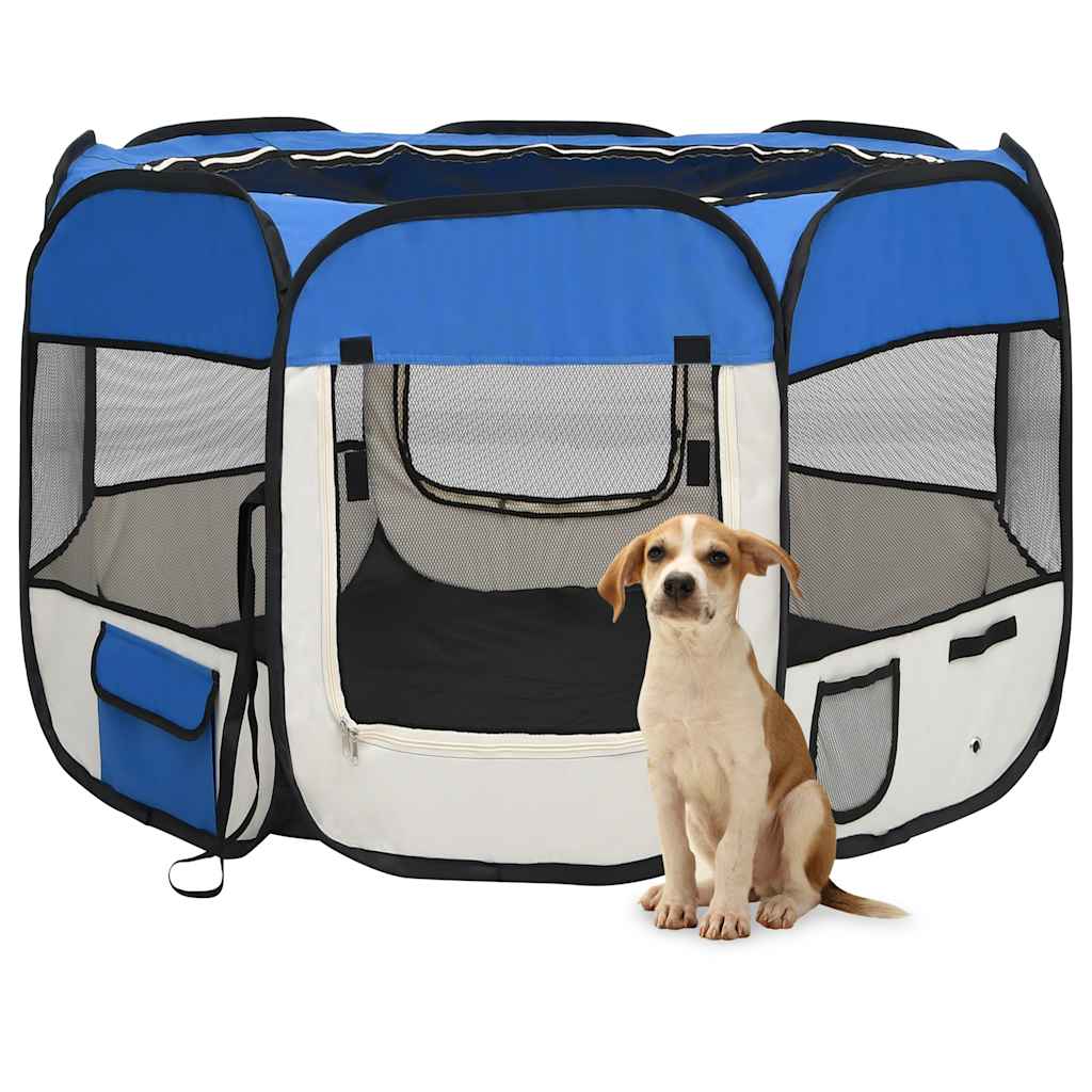 foldbar hundegård med bæretaske 90x90x58 cm blå billede