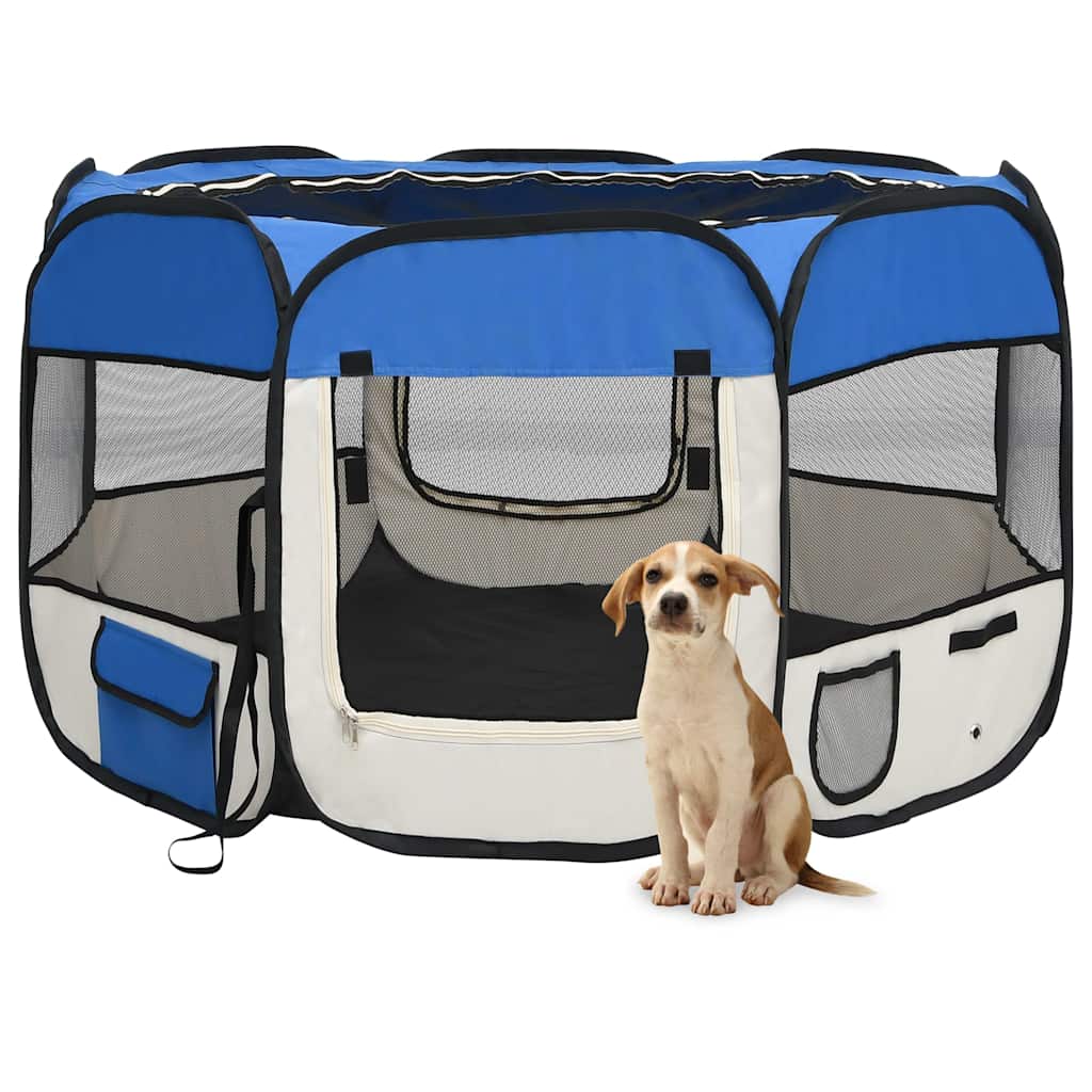 foldbar hundegård med bæretaske 110x110x58 cm blå billede