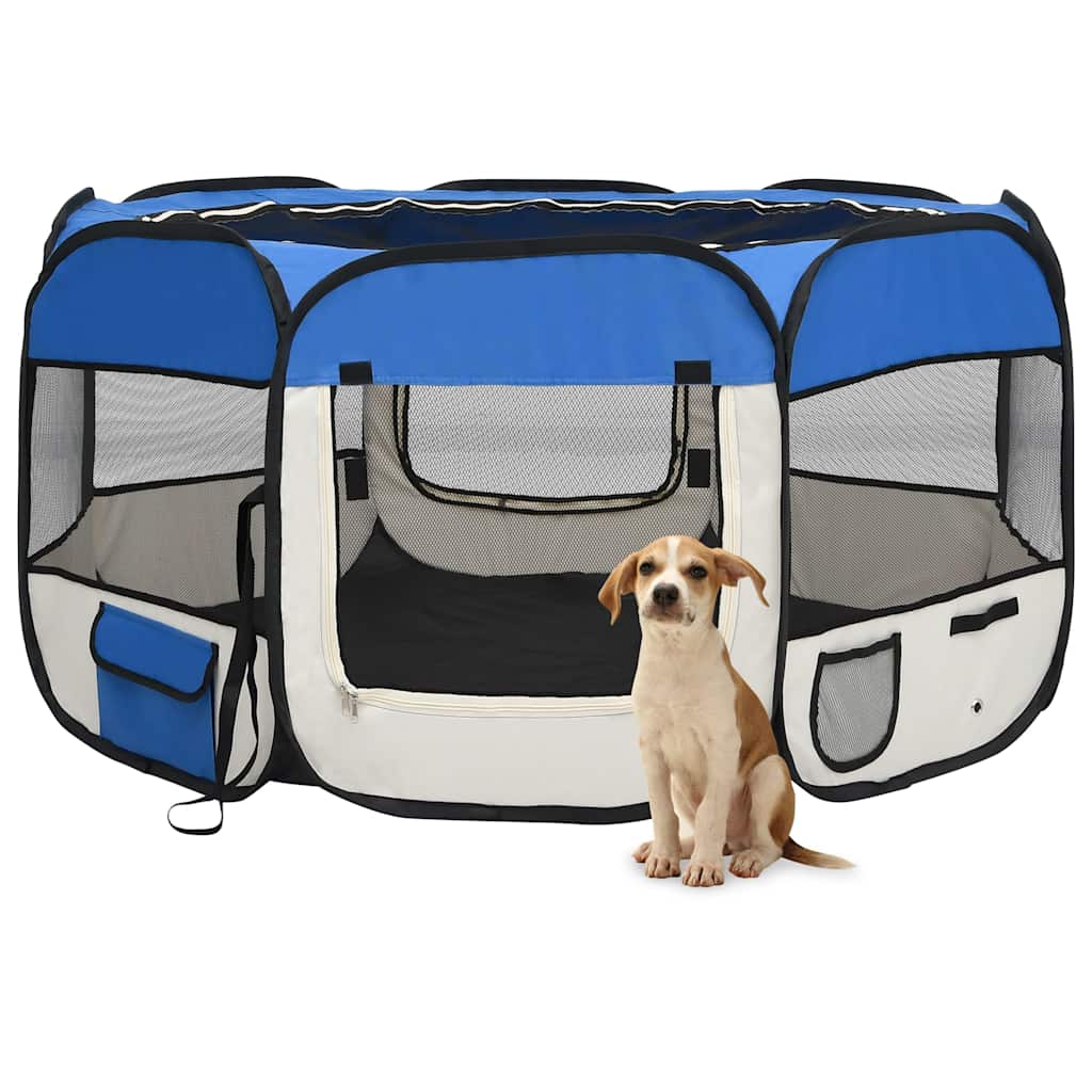 foldbar hundegård med bæretaske 125x125x61 cm blå billede