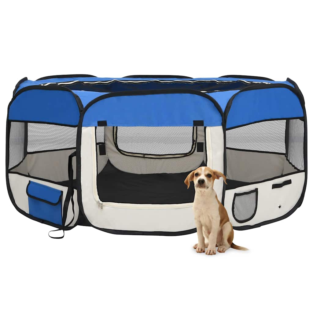 Foldbar hundegård med bæretaske - 145 × 145 × 61 cm - blå/creme