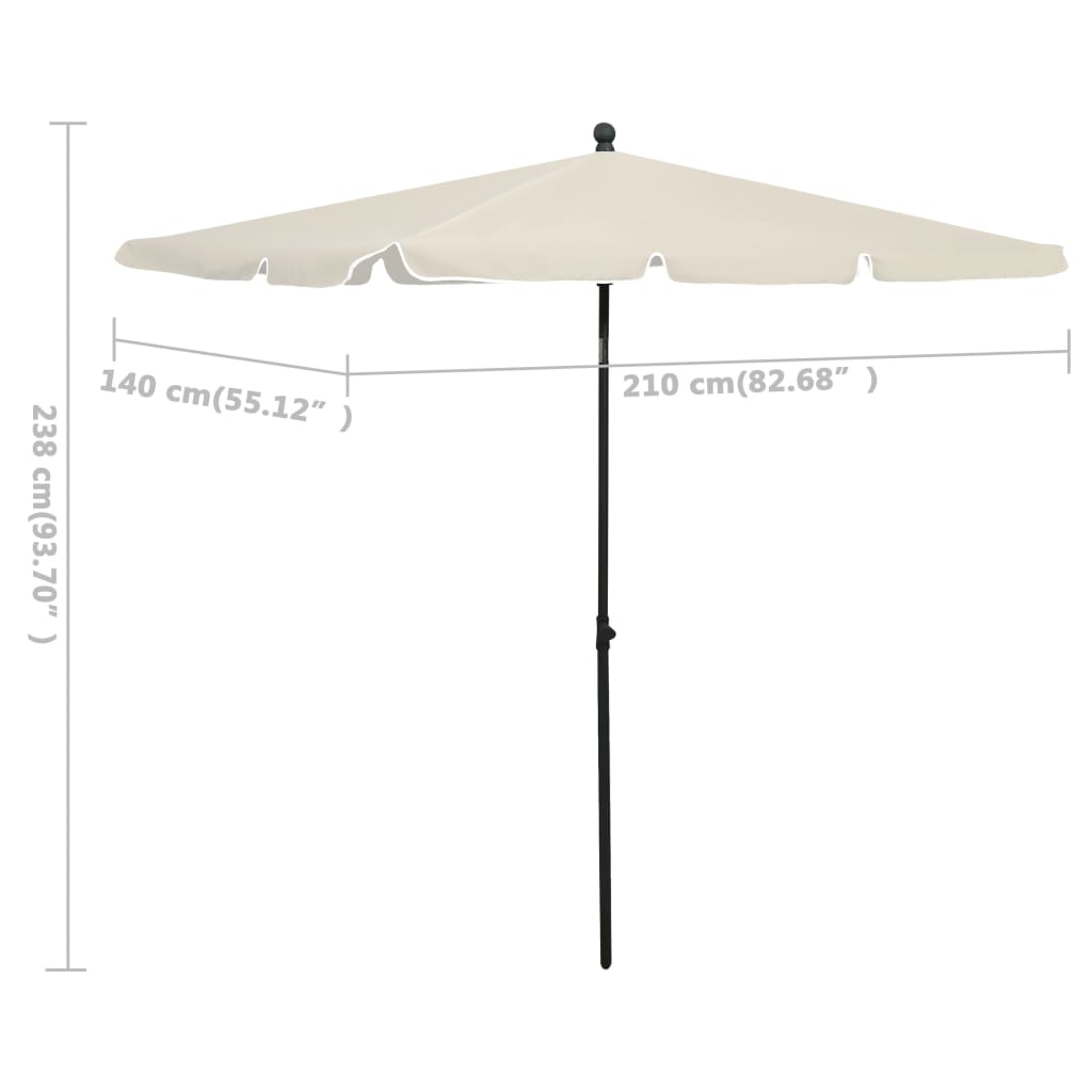 parasol med stang 210x140 cm sandfarvet